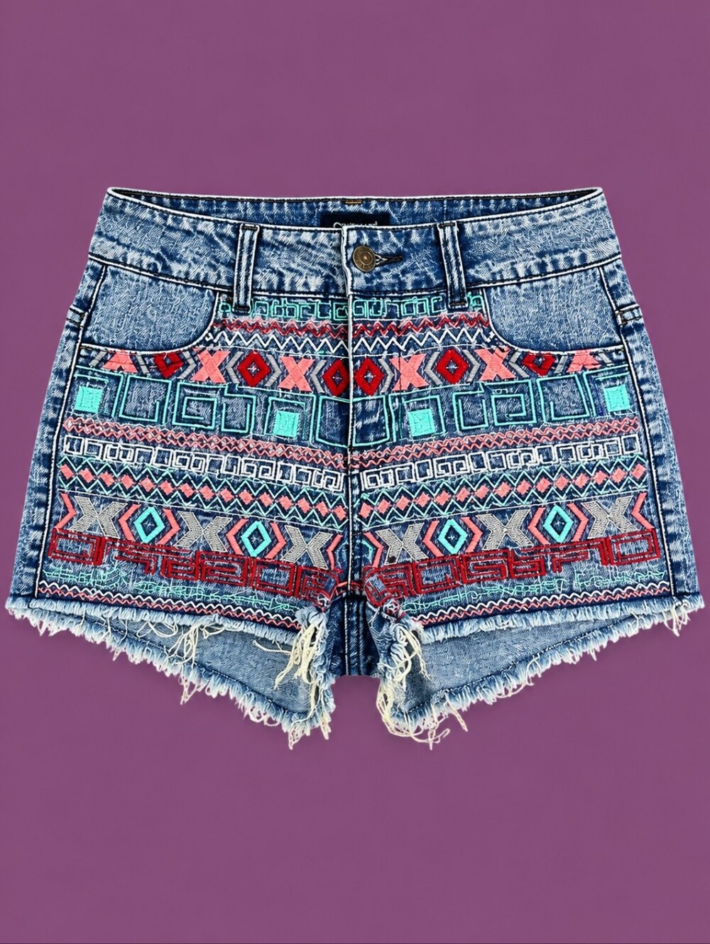 3/$30 CELEBRITY PINK mexican aztec embroidered cut-off lowrise frayed shorts
